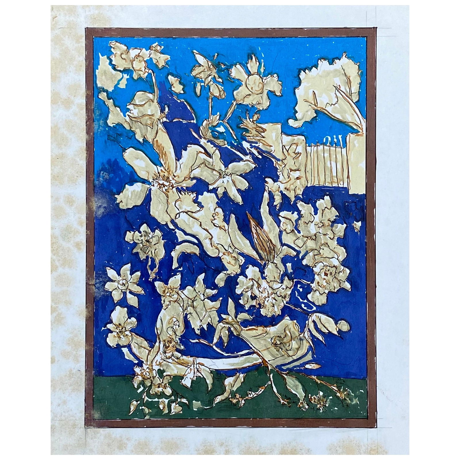 1950's French Modernist/ Cubist Painting - Blue & Green Abstract - 14