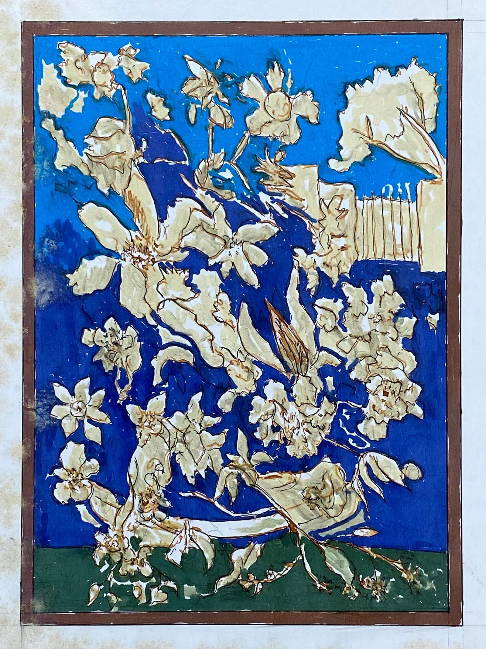 1950's French Modernist/ Cubist Painting - Blue & Green Abstract - 15