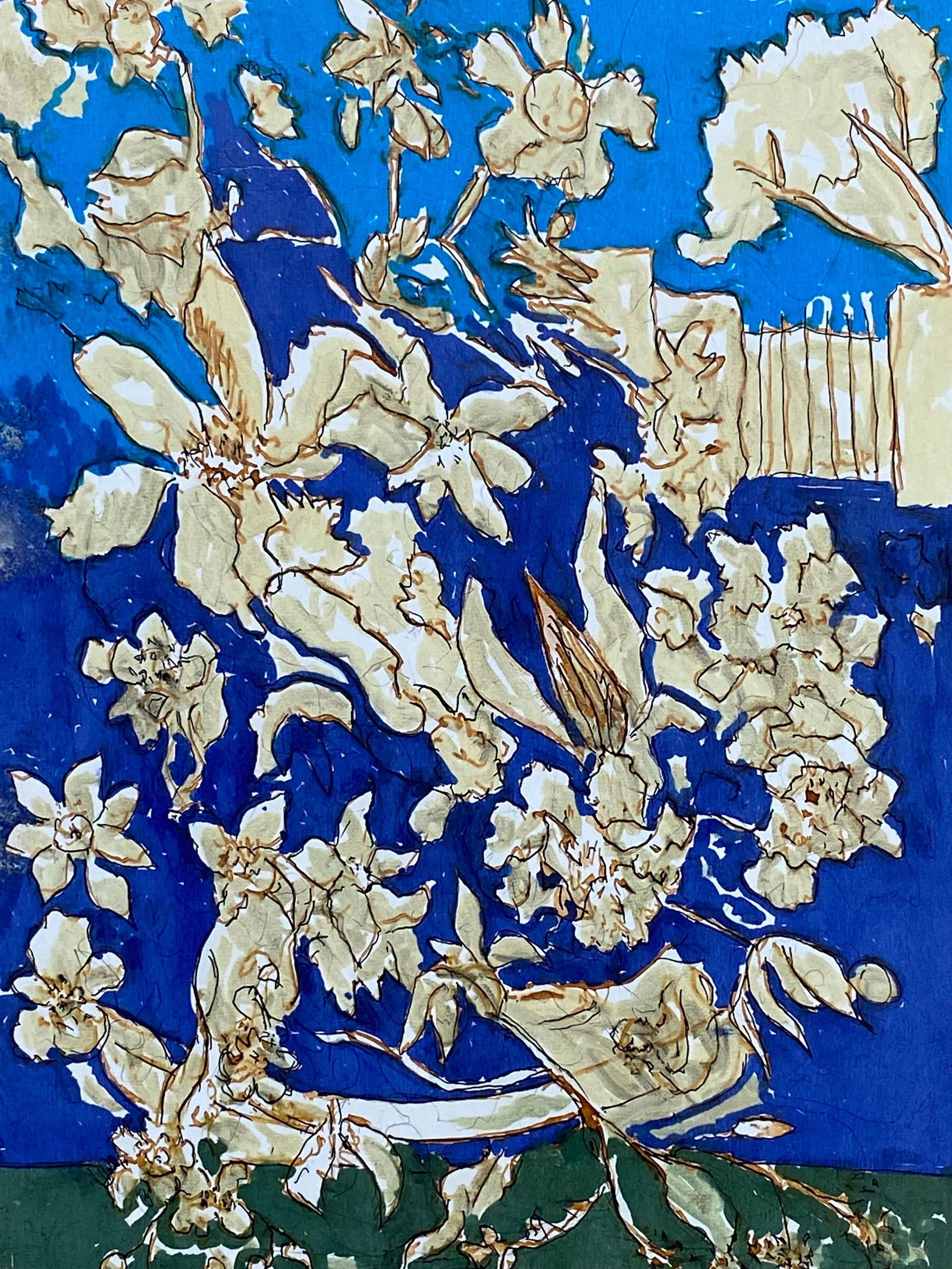 1950's French Modernist/ Cubist Painting - Blue & Green Abstract - 16