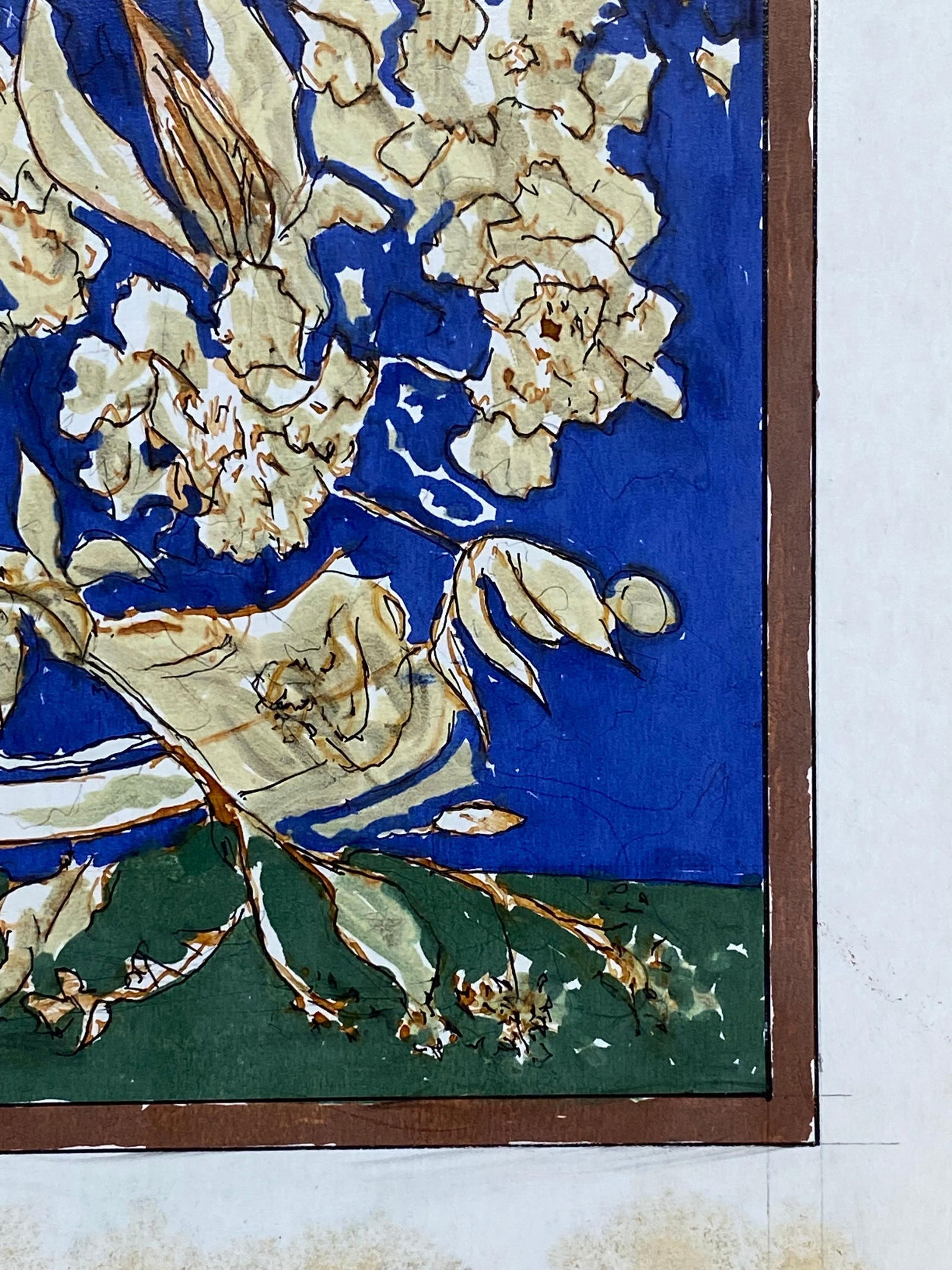 1950's French Modernist/ Cubist Painting - Blue & Green Abstract - 19