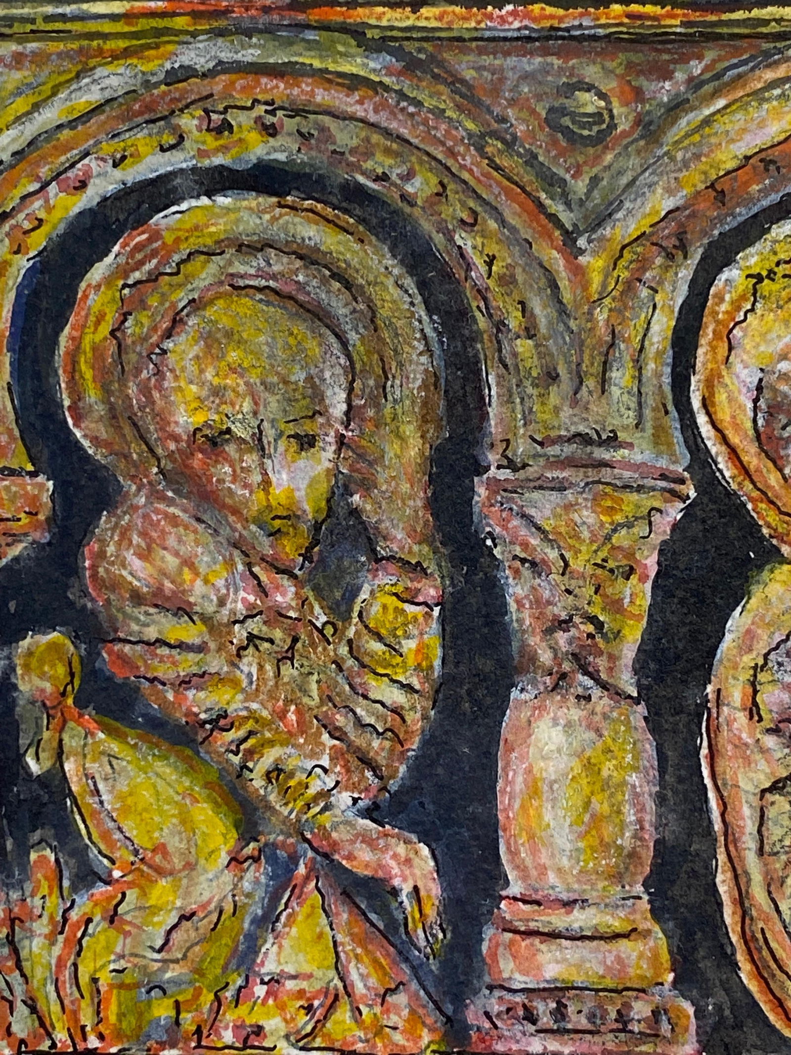 1950's French Modernist / Cubist Painting, Two Figures in Historic Landscape, 1950 - 5