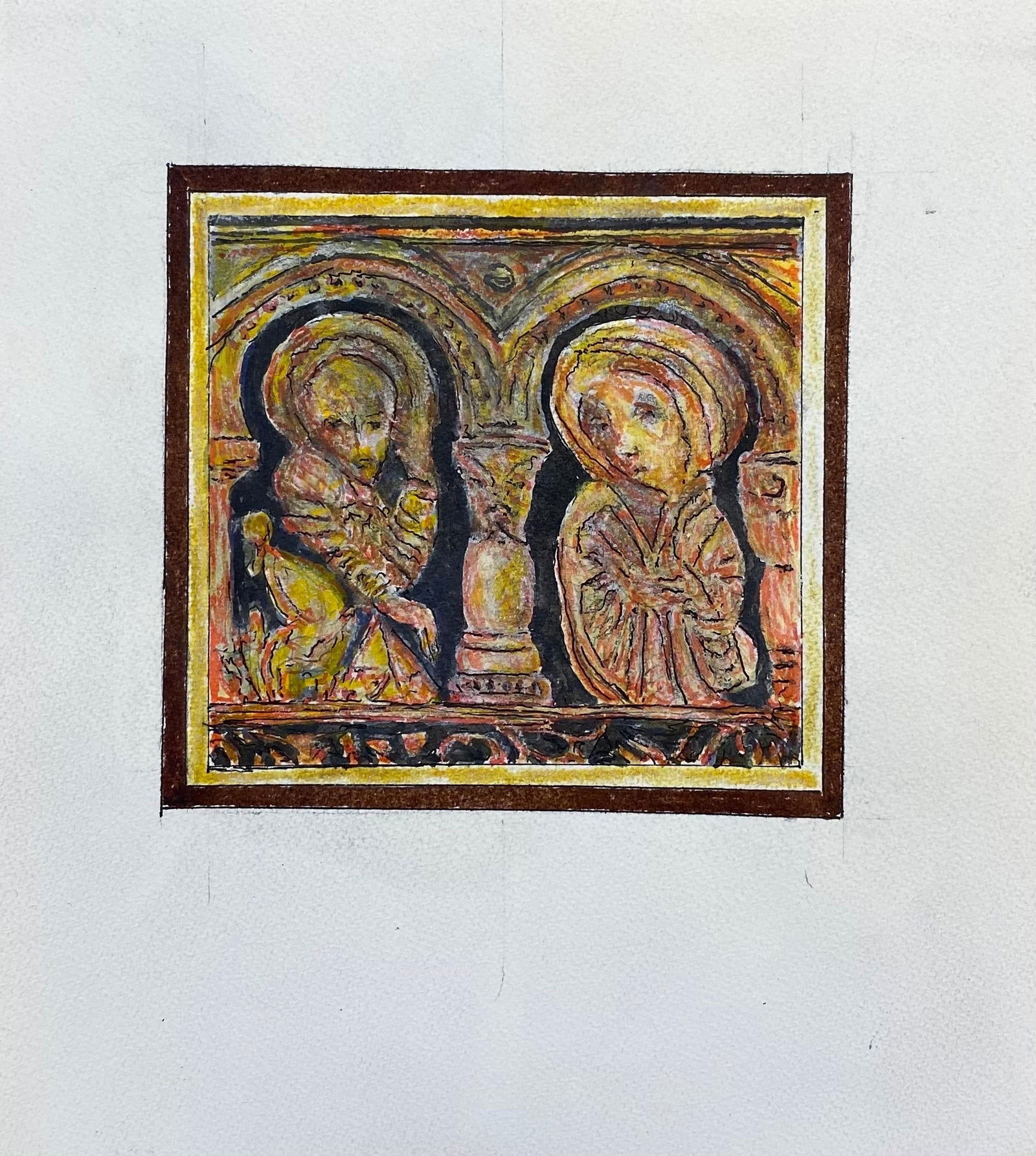 1950's French Modernist / Cubist Painting, Two Figures in Historic Landscape, 1950 - 8