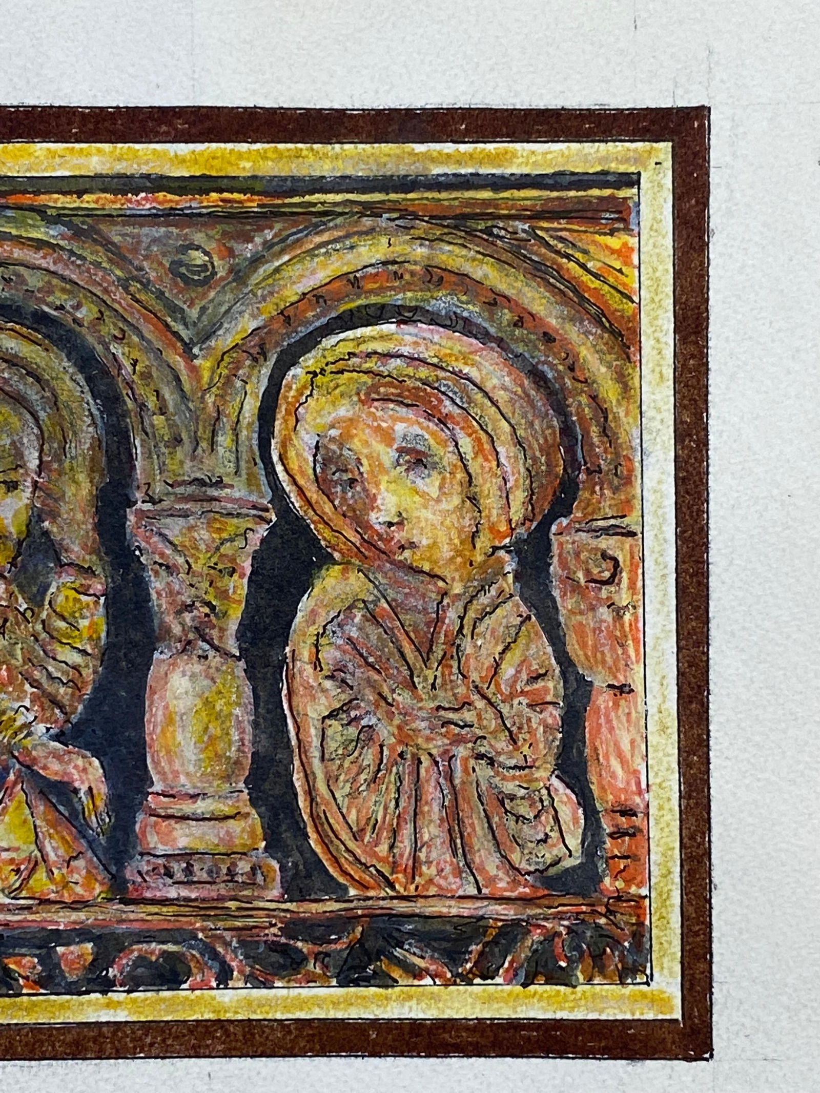 1950's French Modernist / Cubist Painting, Two Figures in Historic Landscape, 1950 - 9