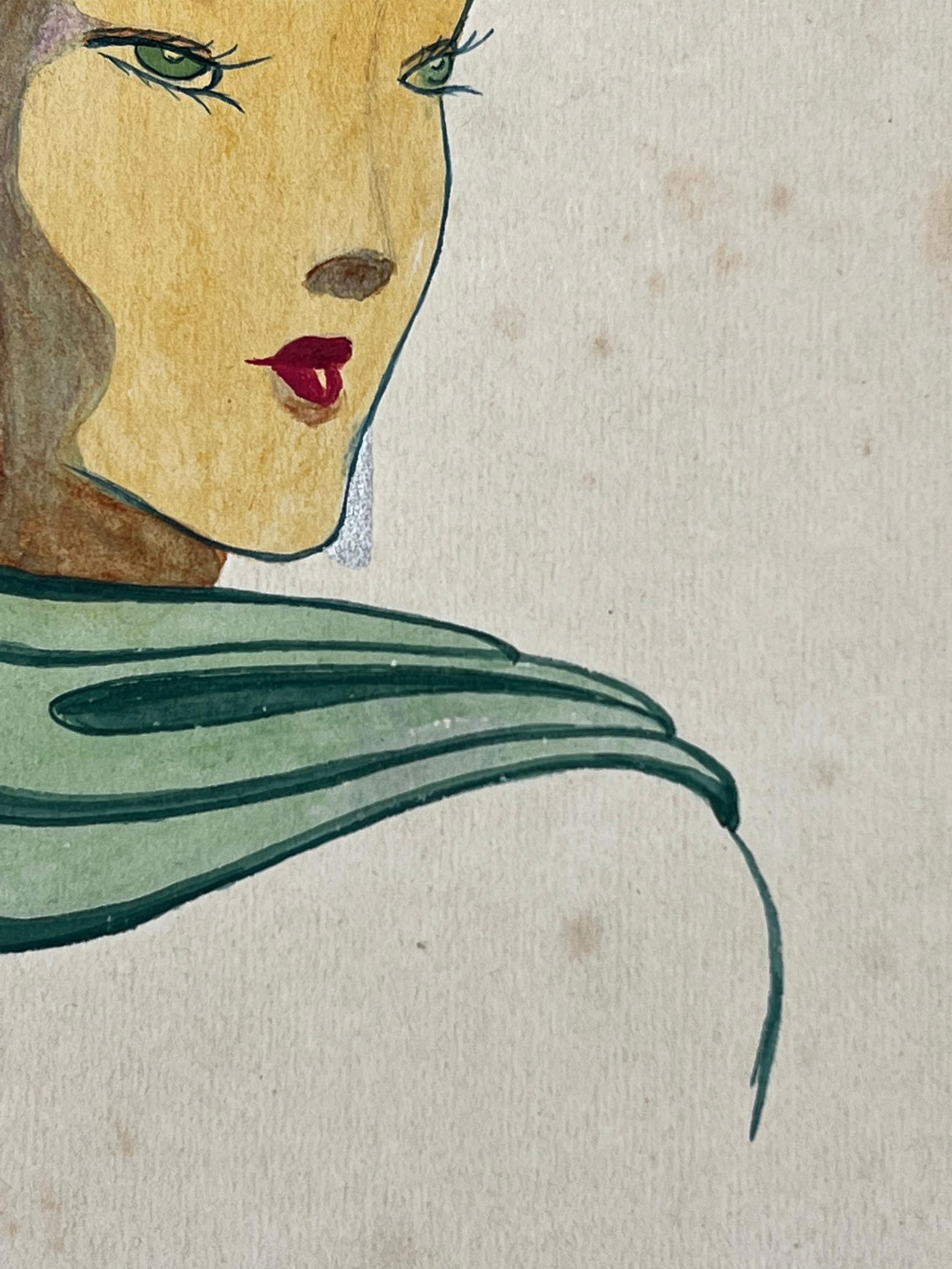 1940's Fashion Illustration, Lady in Beautiful Green Head Scarf, circa 1940s - 16