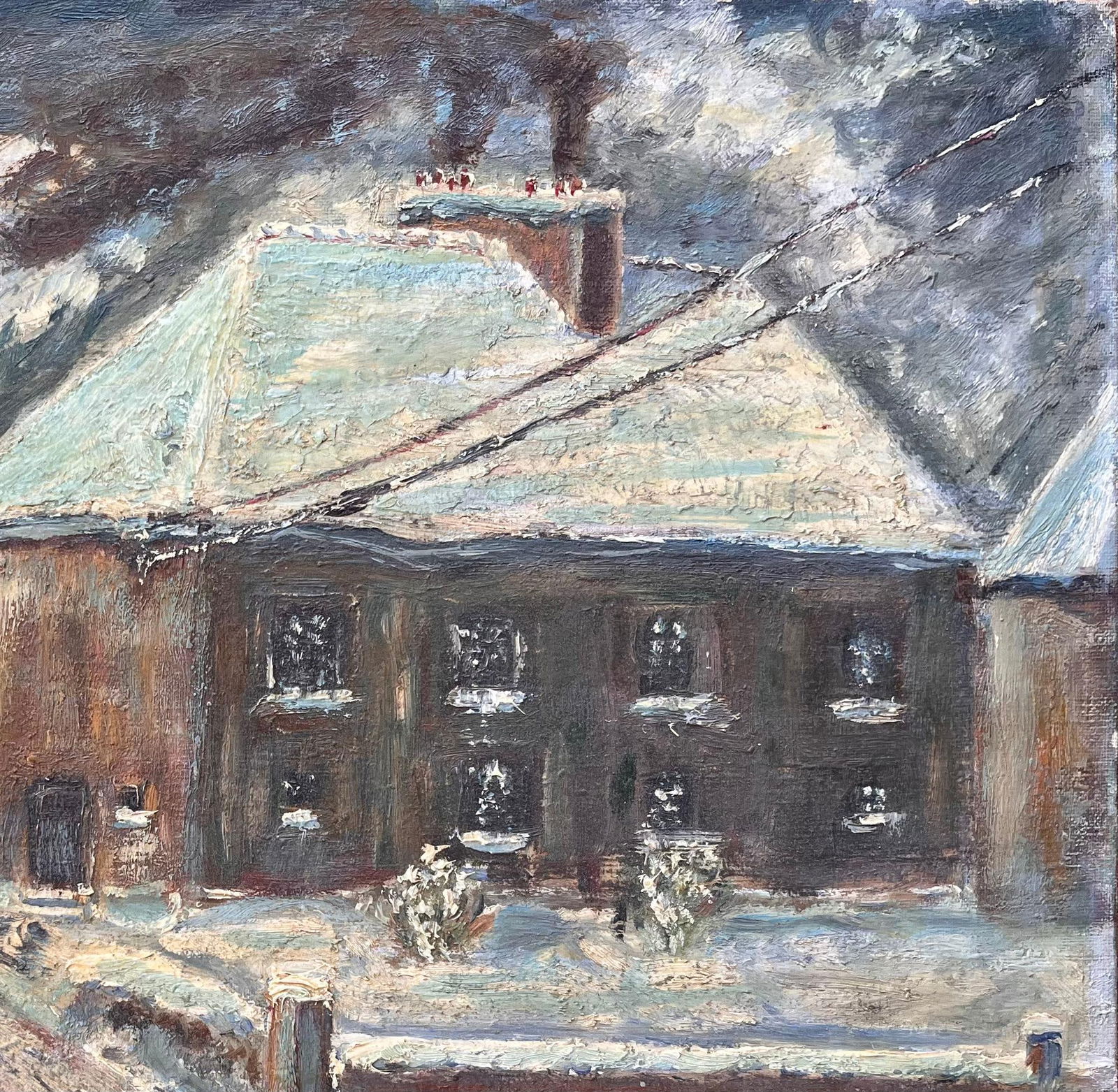 Fanch Lel; French Snow Scene Oil Painting of Nicolas Busnel's House from Upstairs Window, 1964 - 10