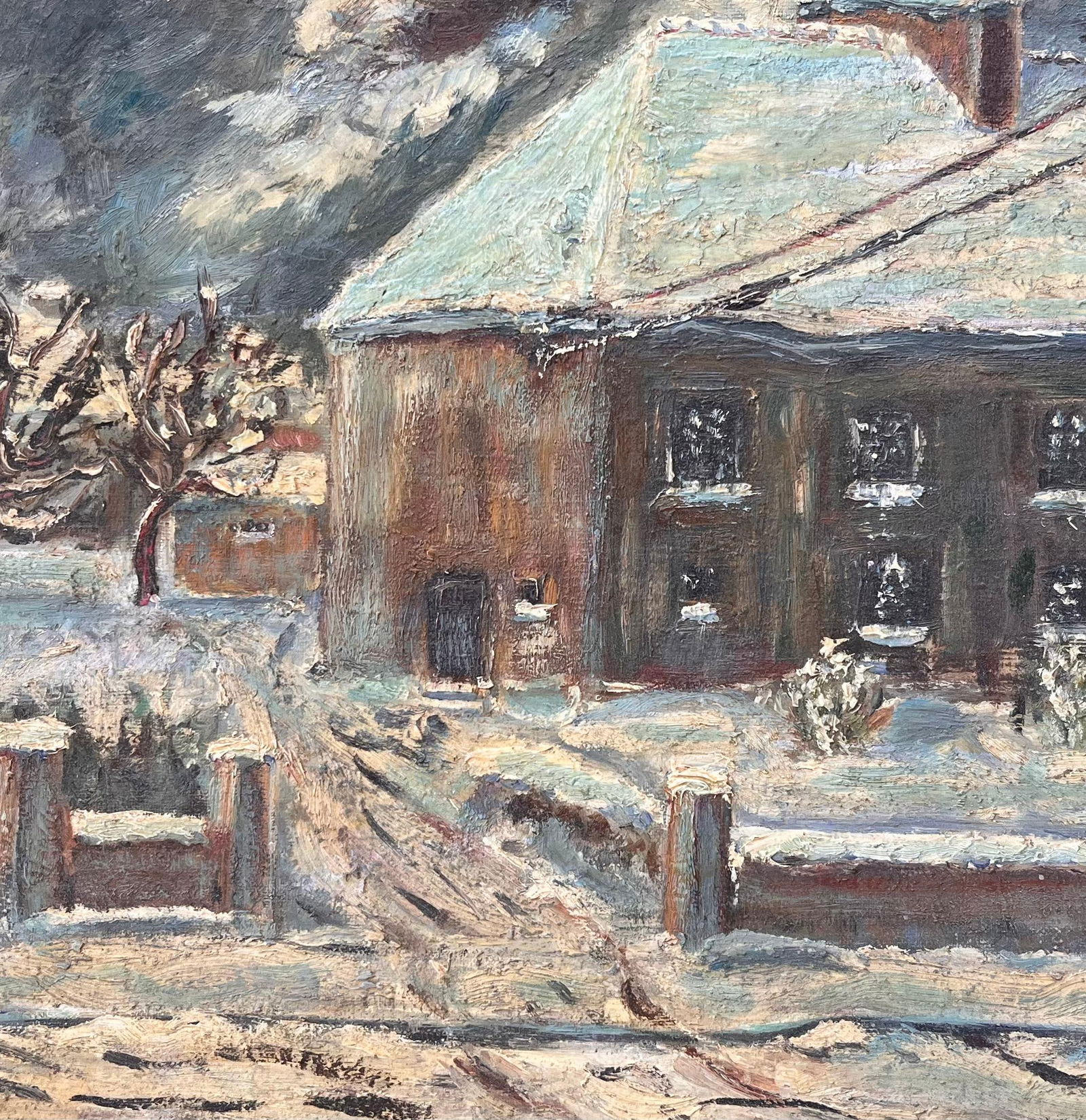 Fanch Lel; French Snow Scene Oil Painting of Nicolas Busnel's House from Upstairs Window, 1964 - 13