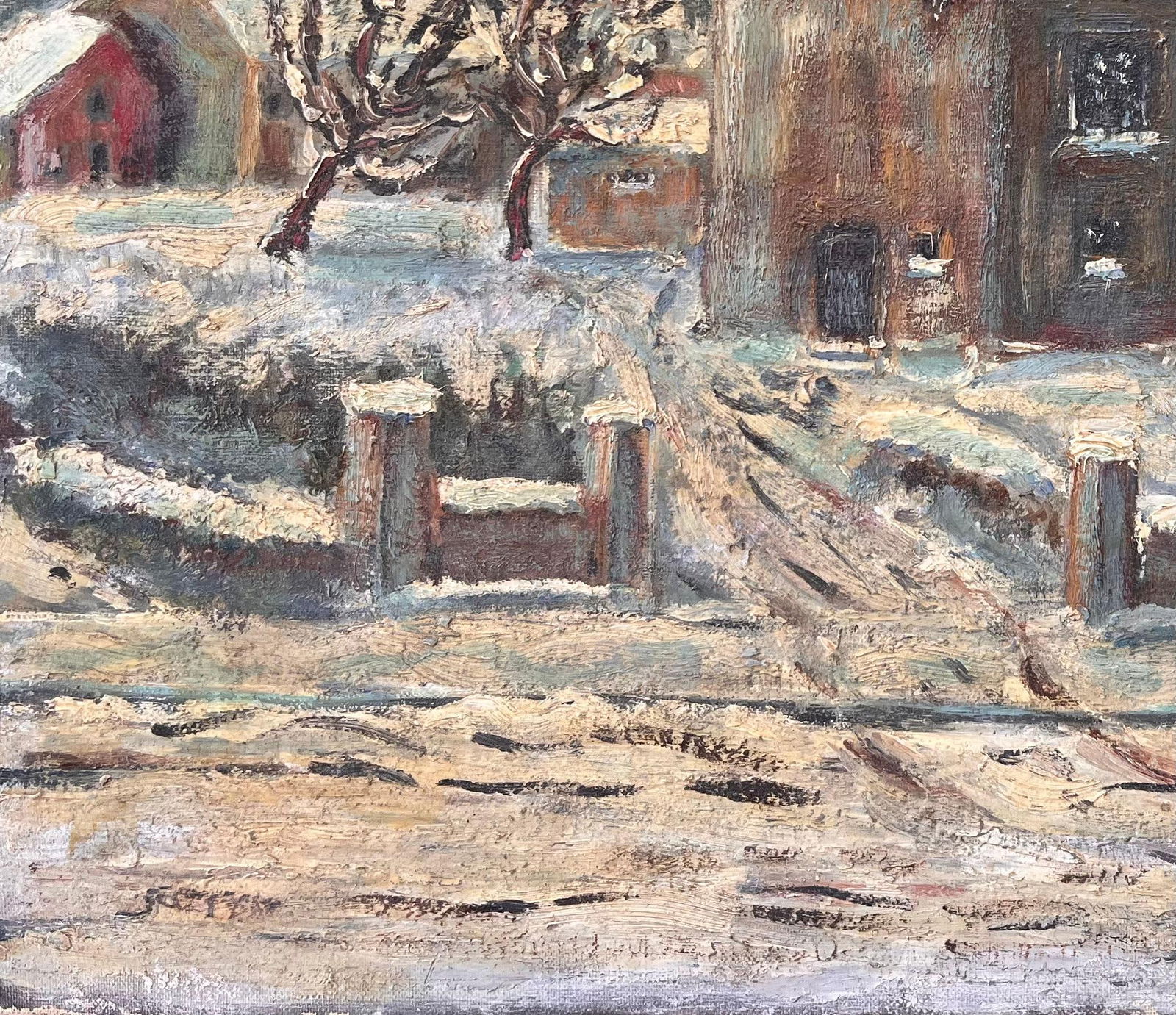 Fanch Lel; French Snow Scene Oil Painting of Nicolas Busnel's House from Upstairs Window, 1964 - 20