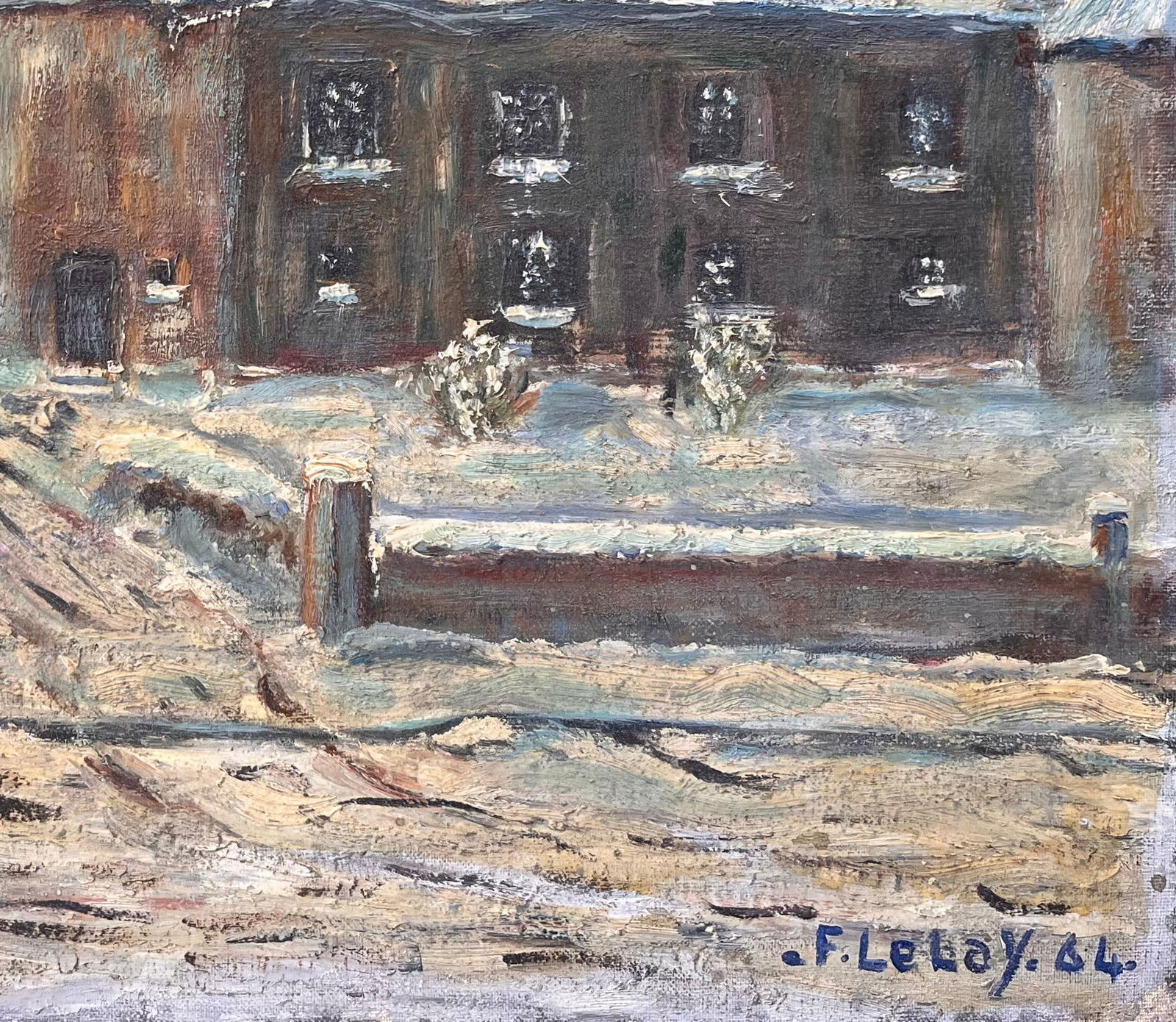 Fanch Lel; French Snow Scene Oil Painting of Nicolas Busnel's House from Upstairs Window, 1964 - 3