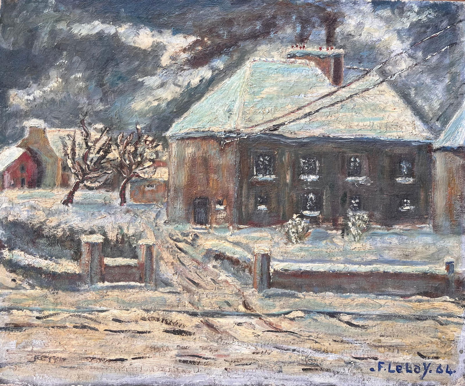 Fanch Lel; French Snow Scene Oil Painting of Nicolas Busnel's House from Upstairs Window, 1964 - 7