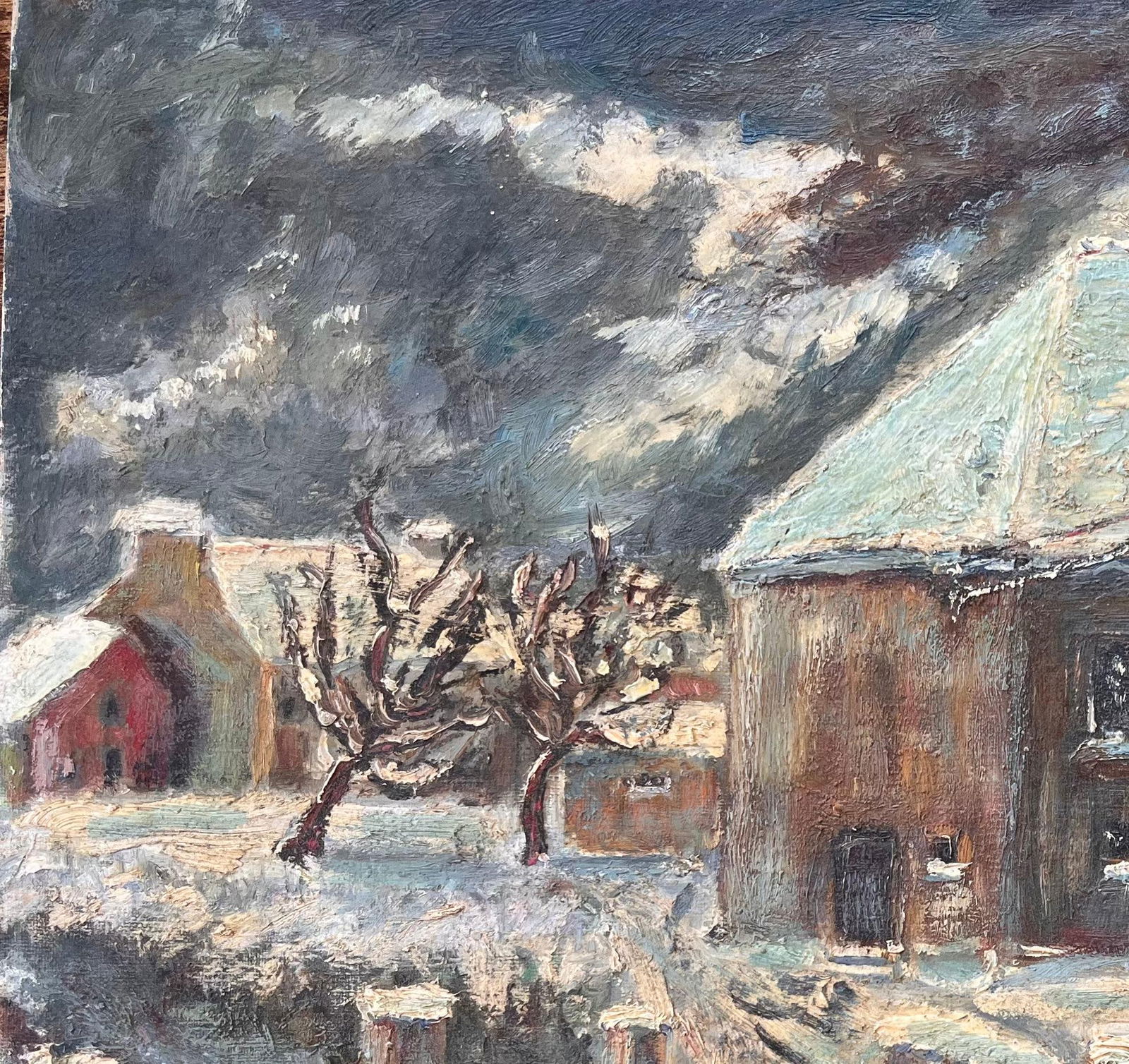 Fanch Lel; French Snow Scene Oil Painting of Nicolas Busnel's House from Upstairs Window, 1964 - 9