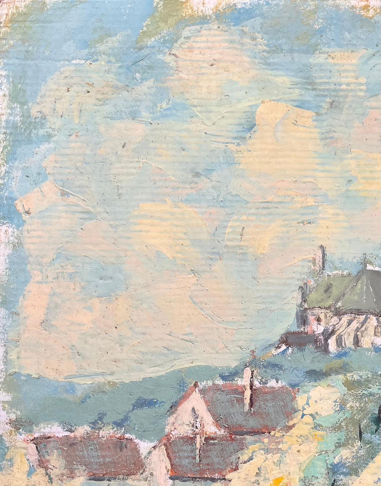 Fanch Lel; Impressionist View of Hilltop Cathedral and Bridge and Riverside Village - 9