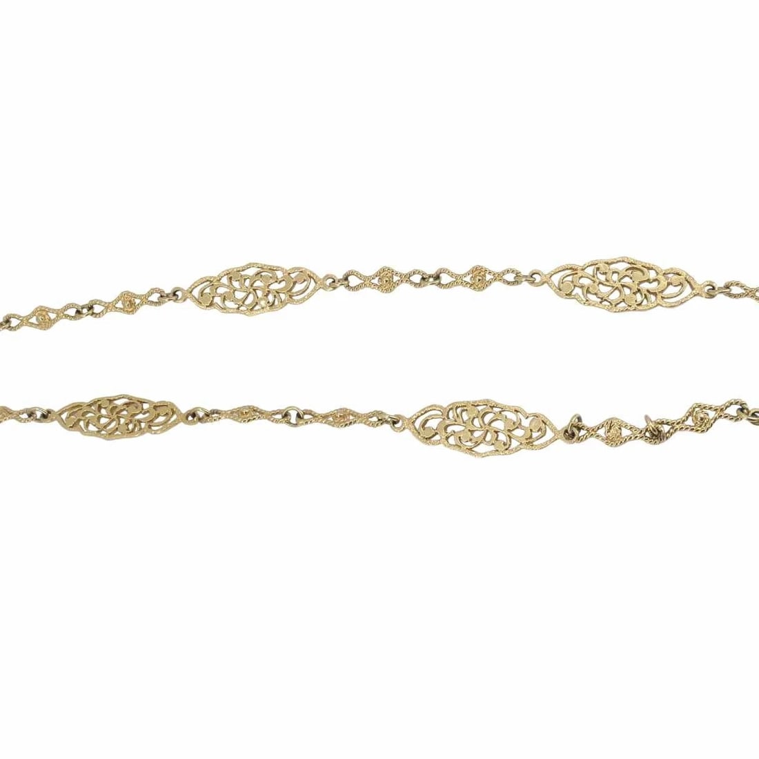Vintage 14K Gold Openwork Filigree Marquise Long Chain Necklace - 5