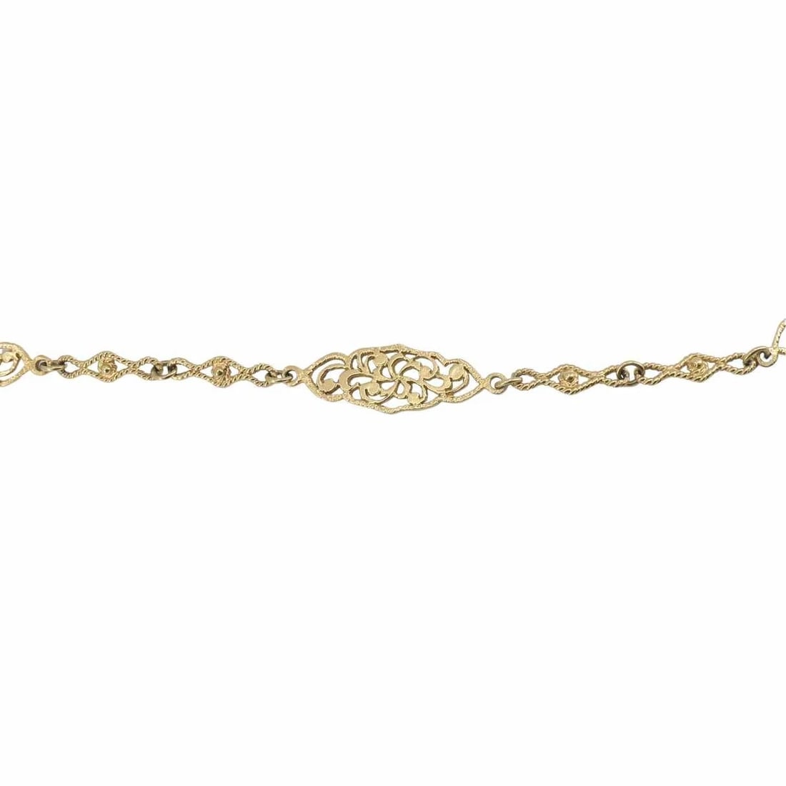 Vintage 14K Gold Openwork Filigree Marquise Long Chain Necklace - 6