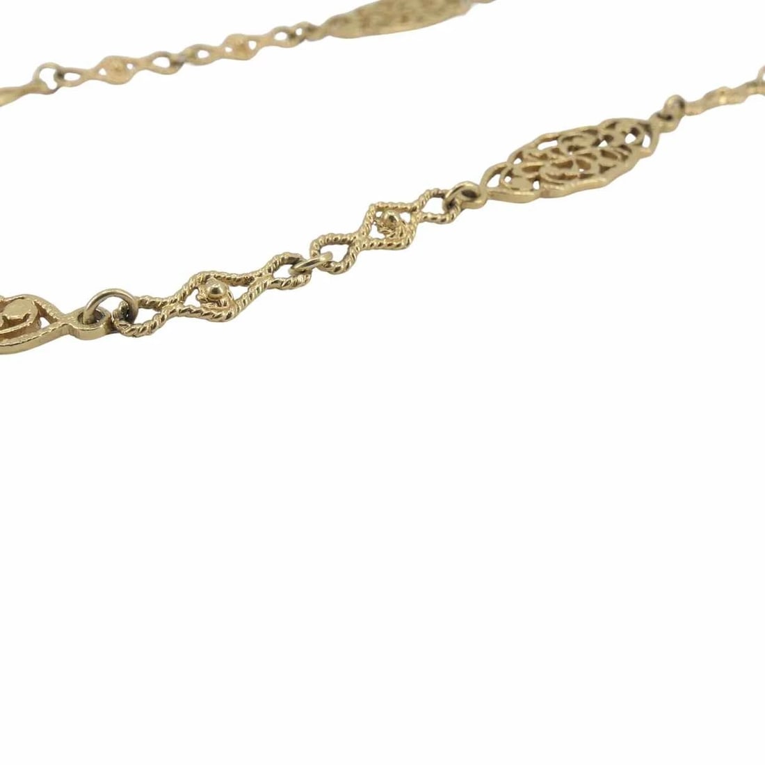 Vintage 14K Gold Openwork Filigree Marquise Long Chain Necklace - 7