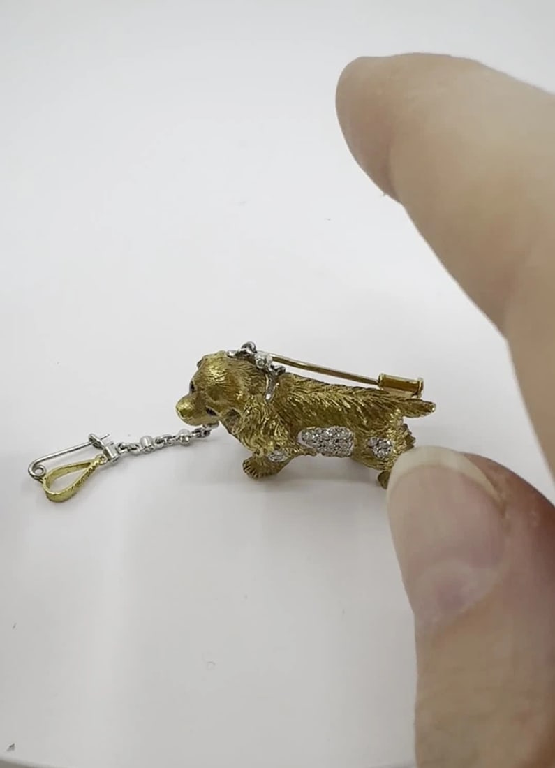 Vintage Asprey London 18k Gold Diamond Sapphire Cocker Spaniel Dog Brooch - 2