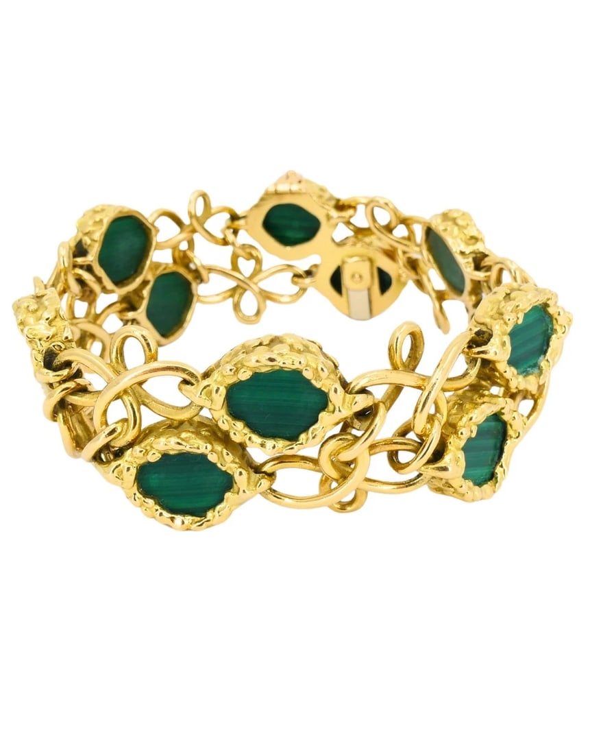 Vintage Malachite Bracelet French Marks 18k Gold - 5