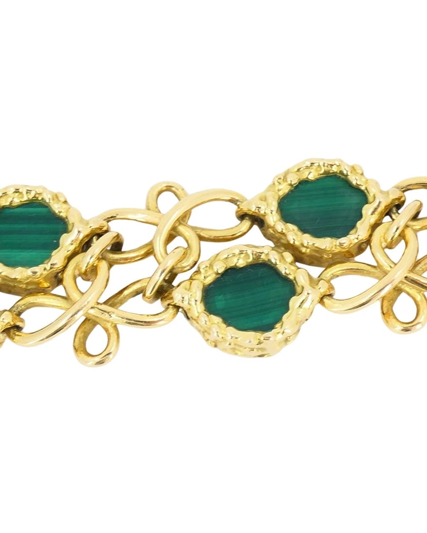 Vintage Malachite Bracelet French Marks 18k Gold - 7