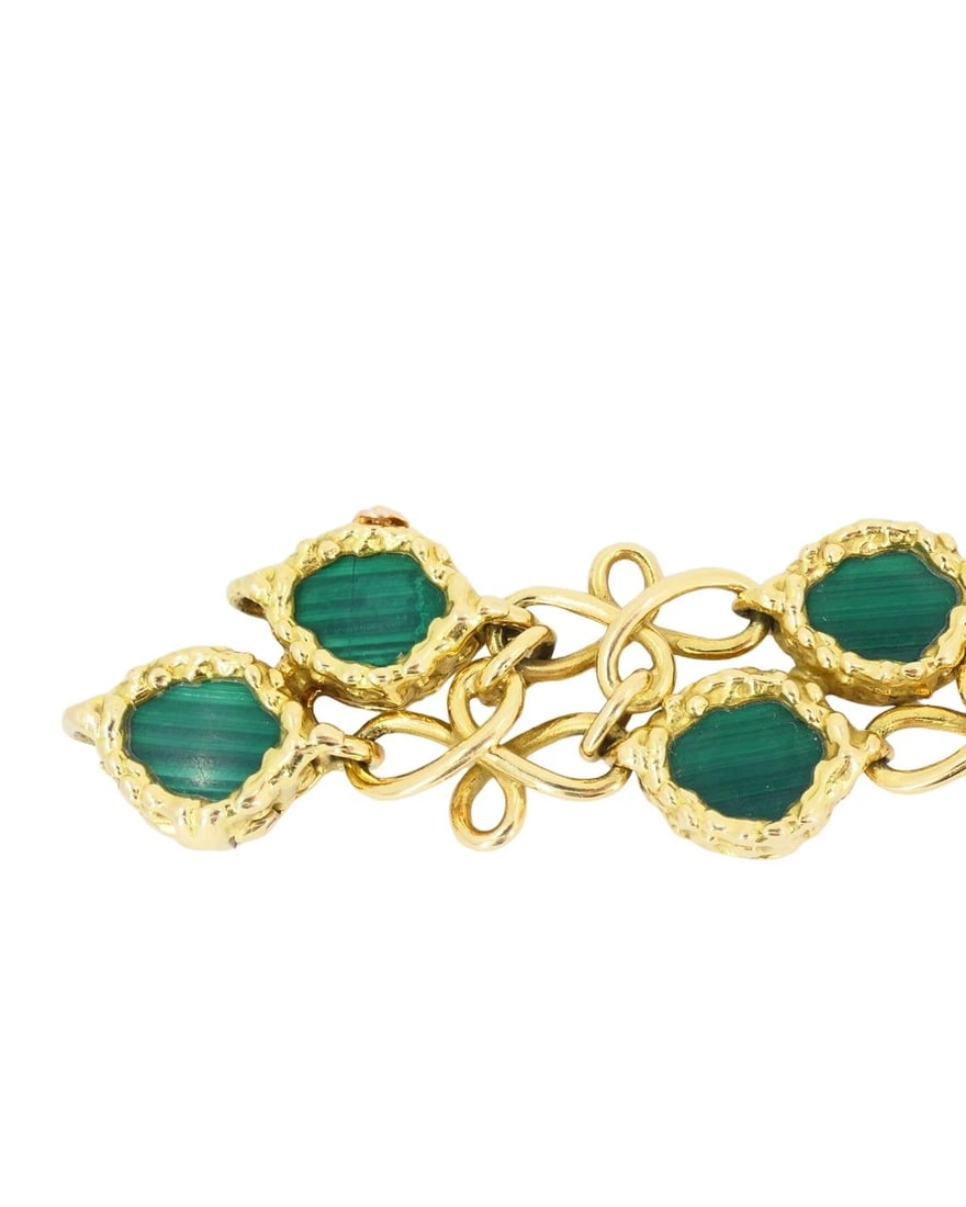 Vintage Malachite Bracelet French Marks 18k Gold - 8