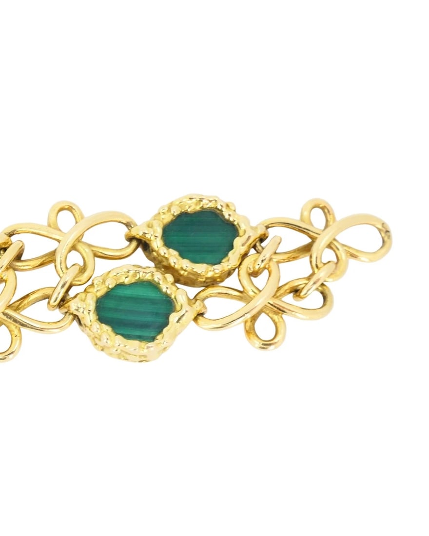 Vintage Malachite Bracelet French Marks 18k Gold - 9