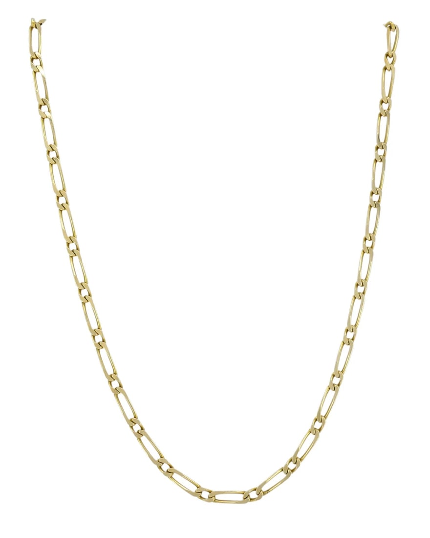 Vintage Chain Necklace French 18k Gold Figaro Link: Title: Vintage Chain Necklace French 18k Gold Figaro Link Description: Vintage Chain Necklace French 18k old Figaro Link This vintage French gold necklace is crafted in 18k yellow gold and features a
