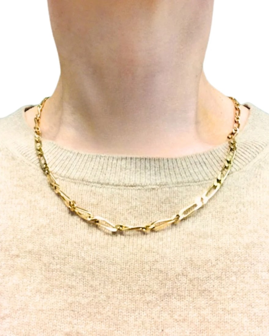 Vintage Chain Necklace French 18k Gold Figaro Link - 2
