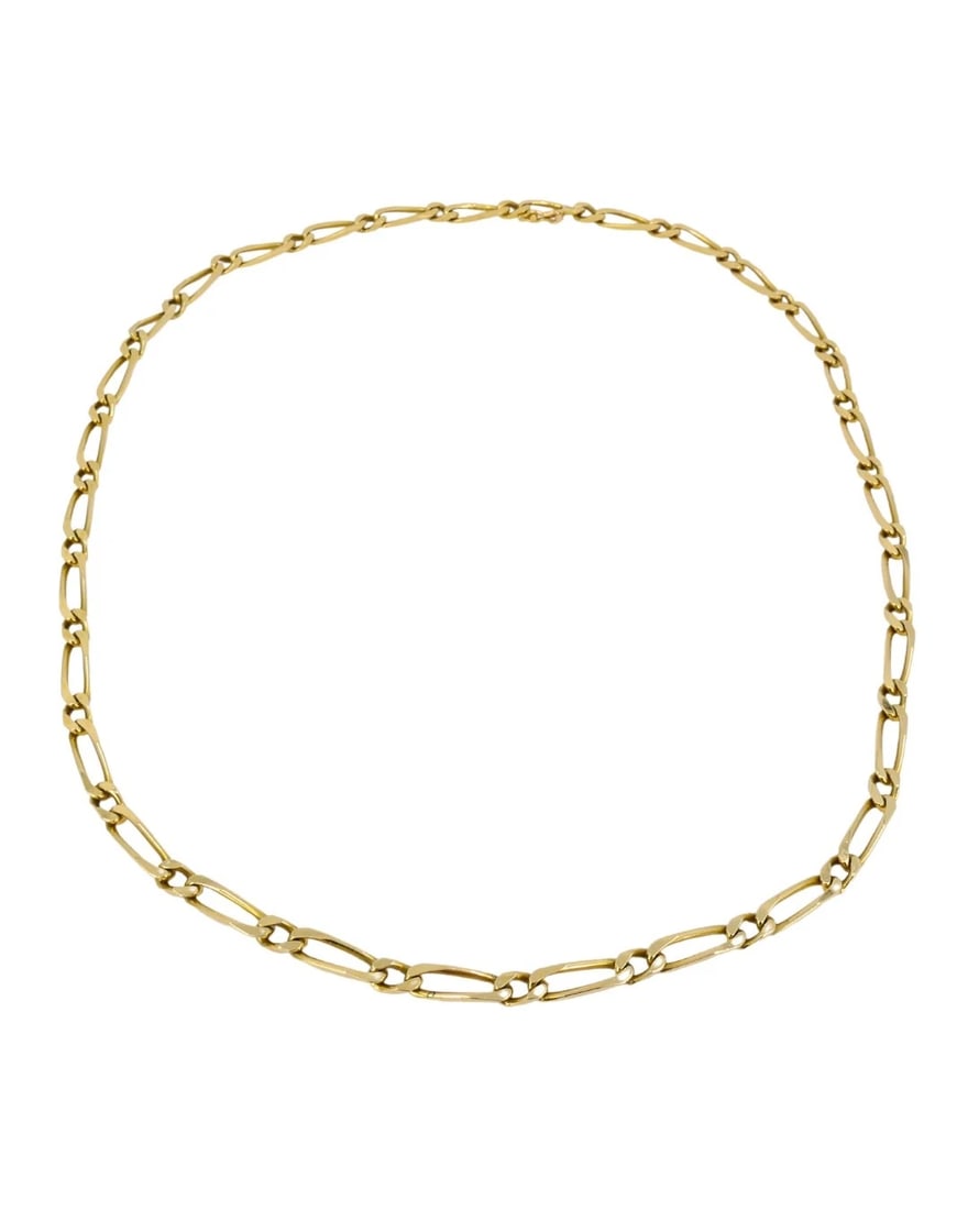 Vintage Chain Necklace French 18k Gold Figaro Link - 3
