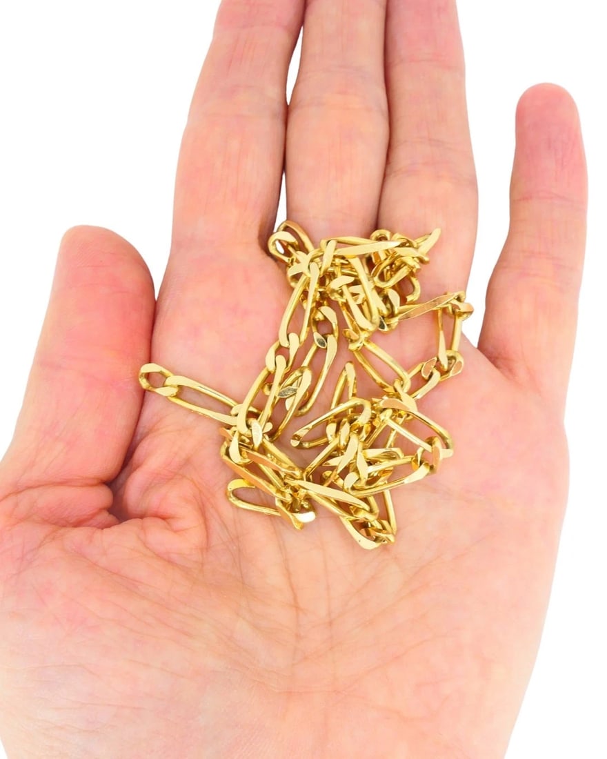 Vintage Chain Necklace French 18k Gold Figaro Link - 9