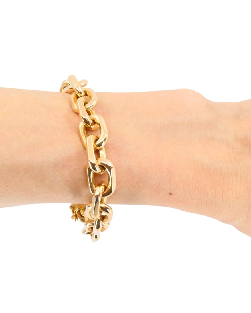 Vintage French Gold Chain Bracelet Rectangular Link - 2