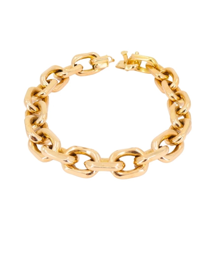 Vintage French Gold Chain Bracelet Rectangular Link - 3