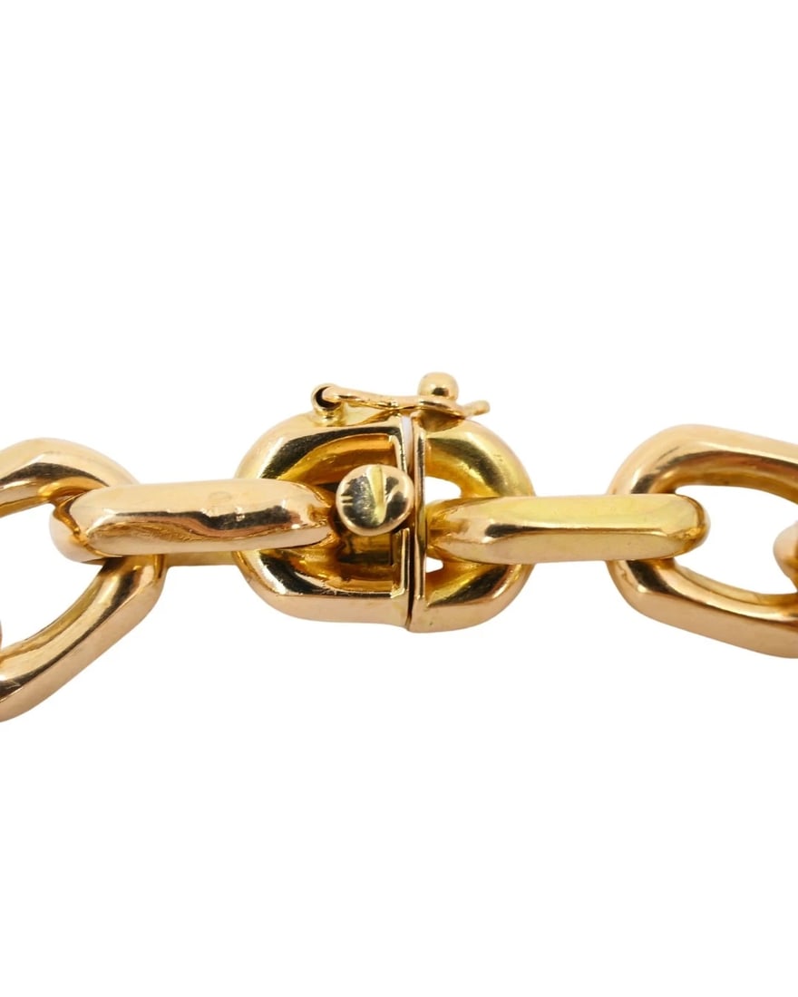 Vintage French Gold Chain Bracelet Rectangular Link - 4