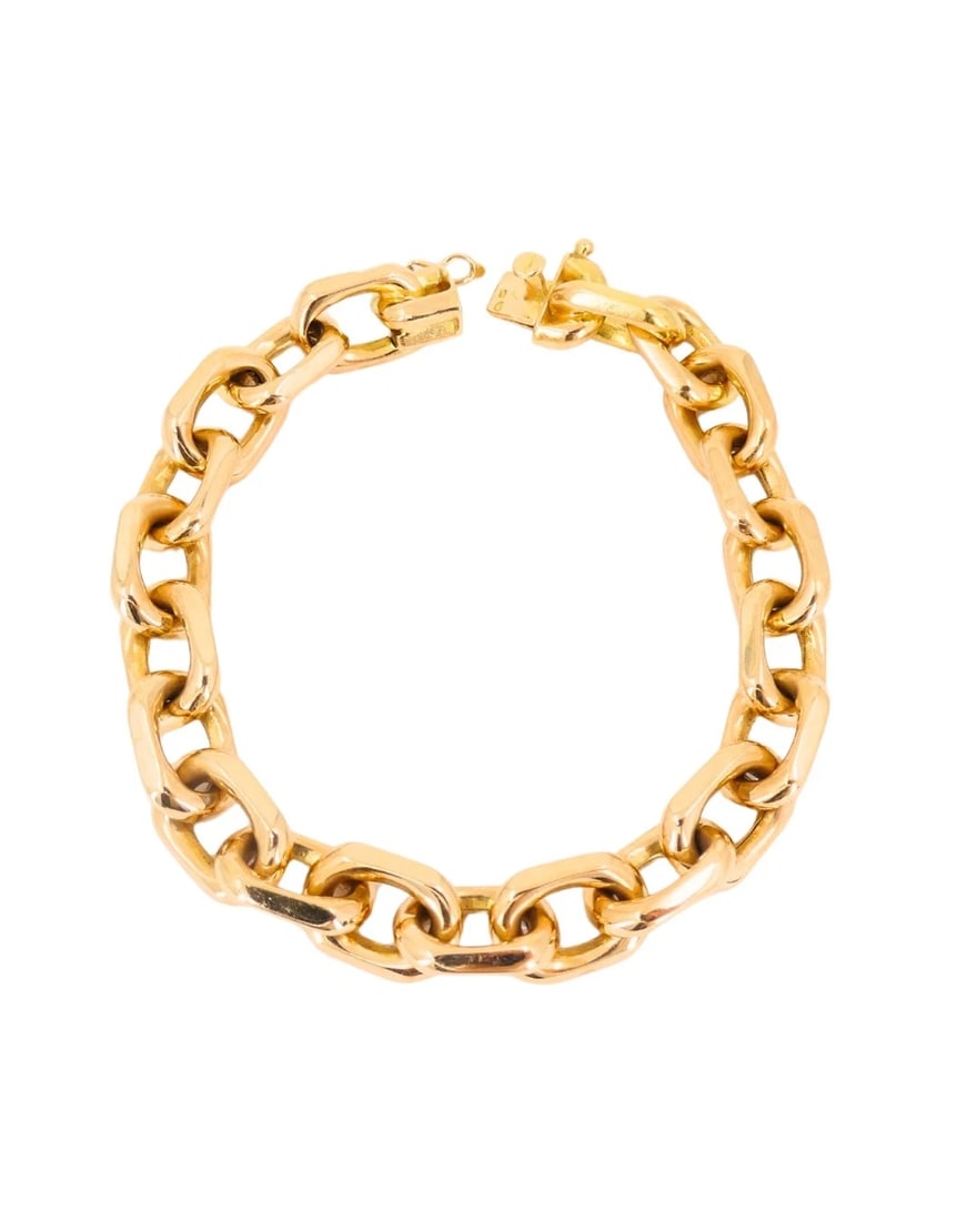 Vintage French Gold Chain Bracelet Rectangular Link - 6