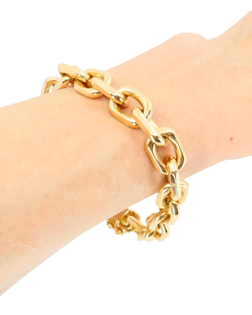 Vintage French Gold Chain Bracelet Rectangular Link - 9
