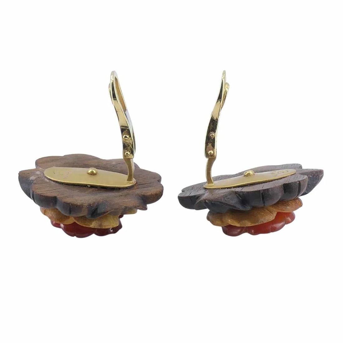 Bettina Gabetti for Trianon Flower Earrings 18k Gold Wood Carnelian Citrine - 10