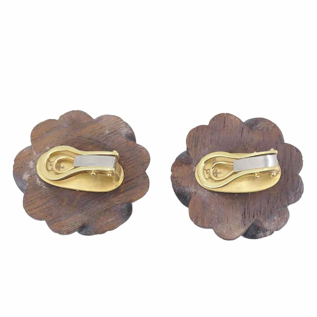 Bettina Gabetti for Trianon Flower Earrings 18k Gold Wood Carnelian Citrine - 9
