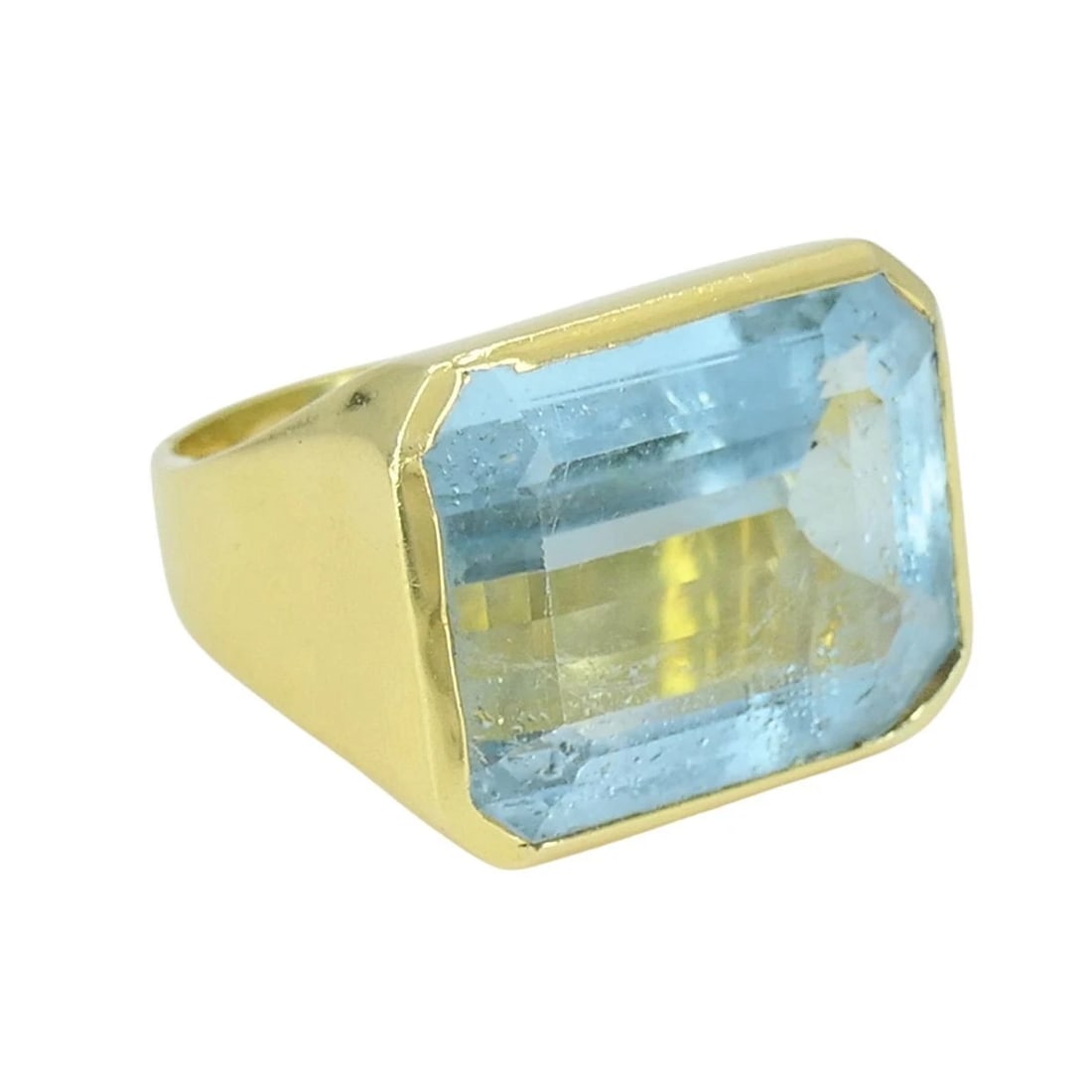 Vintage Aquamarine 18k Yellow Gold Cocktail Ring, Circa 1970s, size 9.25 - 5