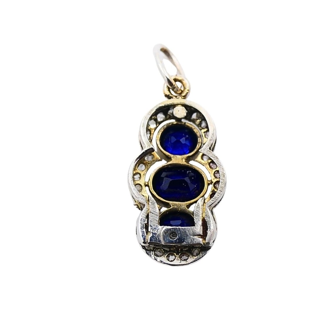 Antique 14k Gold Platinum-Topped Sapphire Diamond Charm Pendant - 10