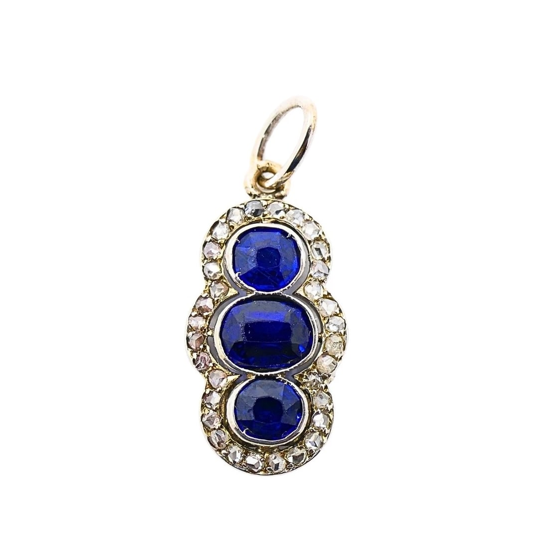 Antique 14k Gold Platinum-Topped Sapphire Diamond Charm Pendant: Title: Antique 14k Gold Platinum-Topped Sapphire Diamond Charm Pendant Description: Product details: MATERALS: 14k old EMSTONE: Diamond, Sapphire WEHT: 1.2 rams MEASREMENTS: 3/8" x 9/16" TEM DETALS: A