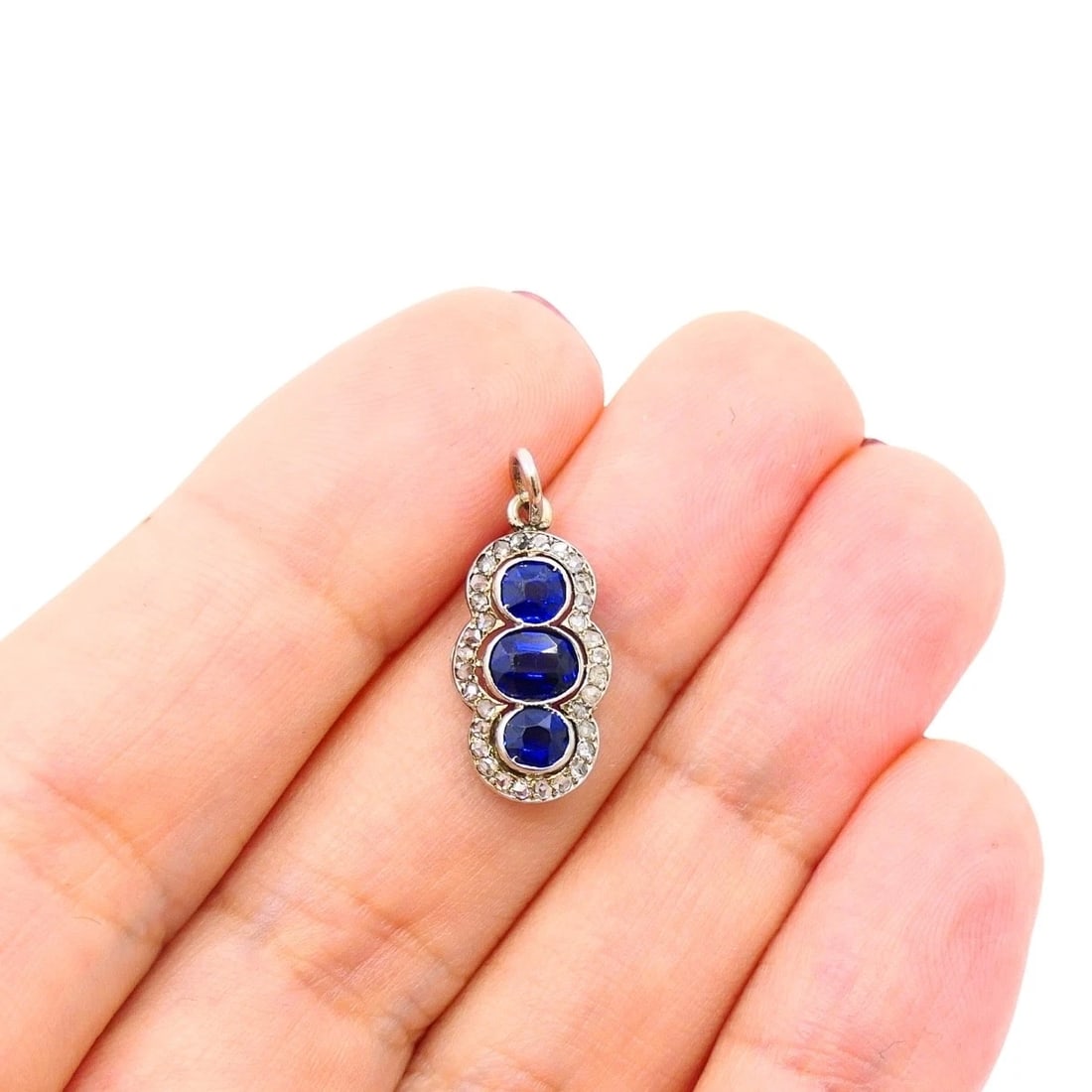 Antique 14k Gold Platinum-Topped Sapphire Diamond Charm Pendant - 3