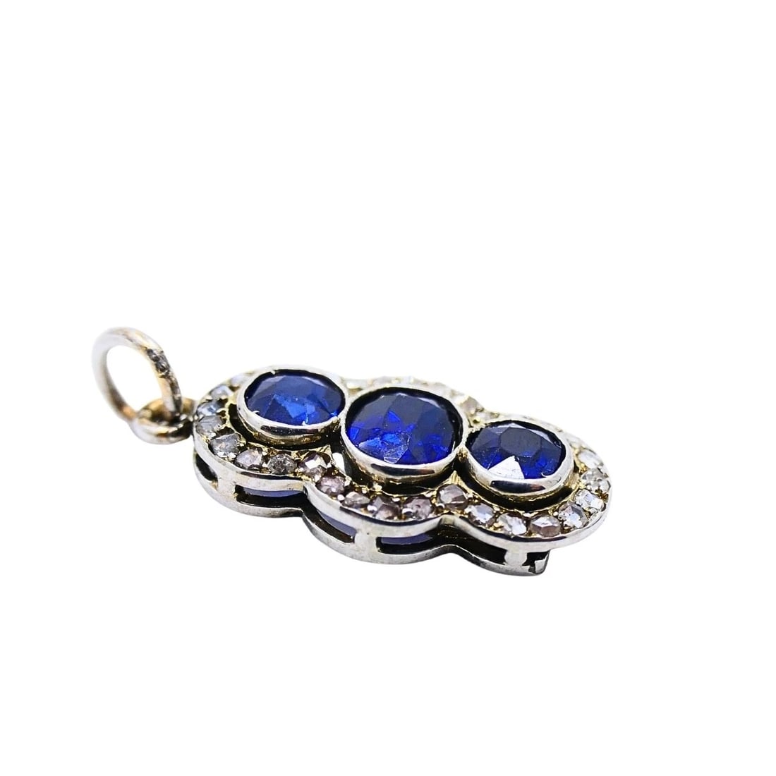 Antique 14k Gold Platinum-Topped Sapphire Diamond Charm Pendant - 5