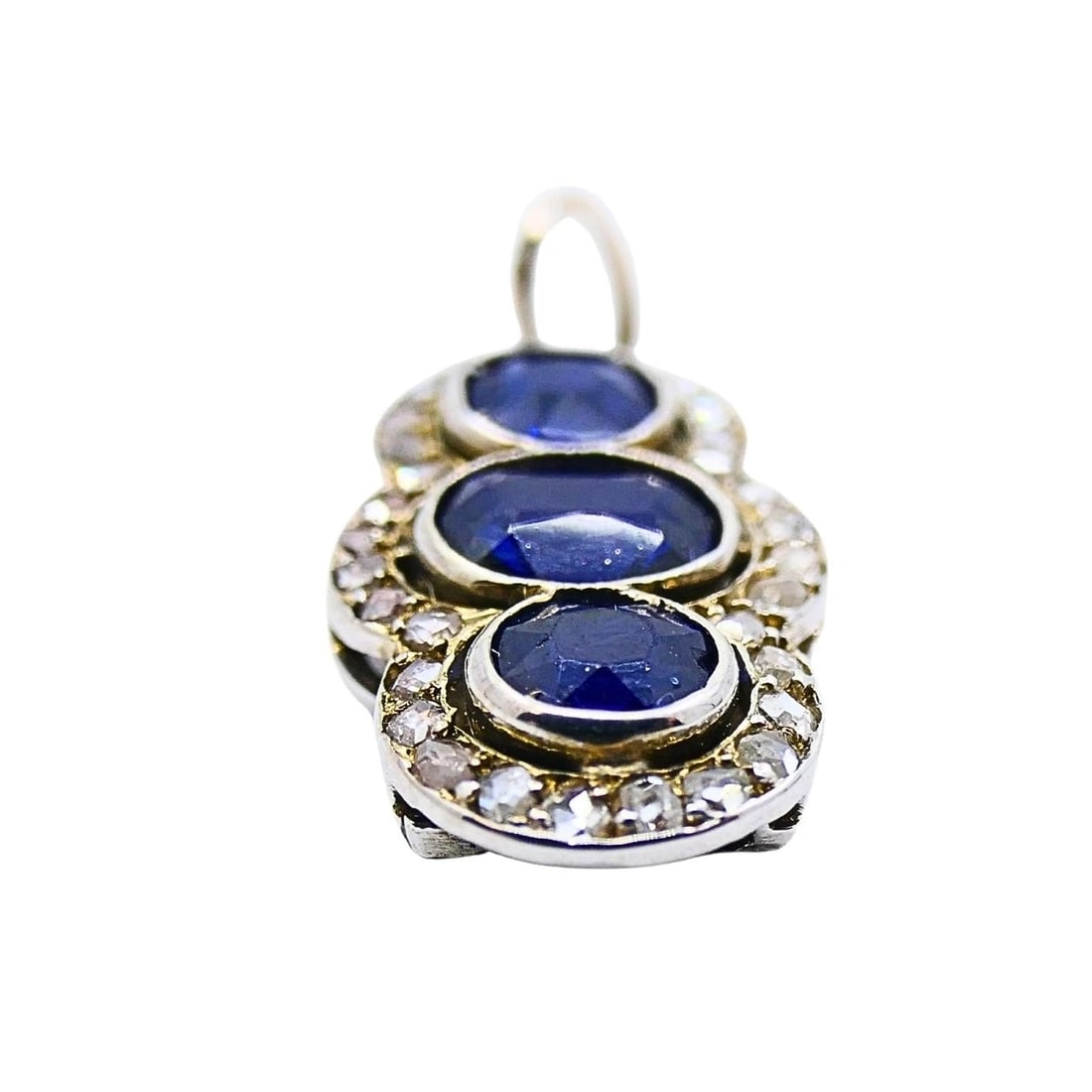 Antique 14k Gold Platinum-Topped Sapphire Diamond Charm Pendant - 6