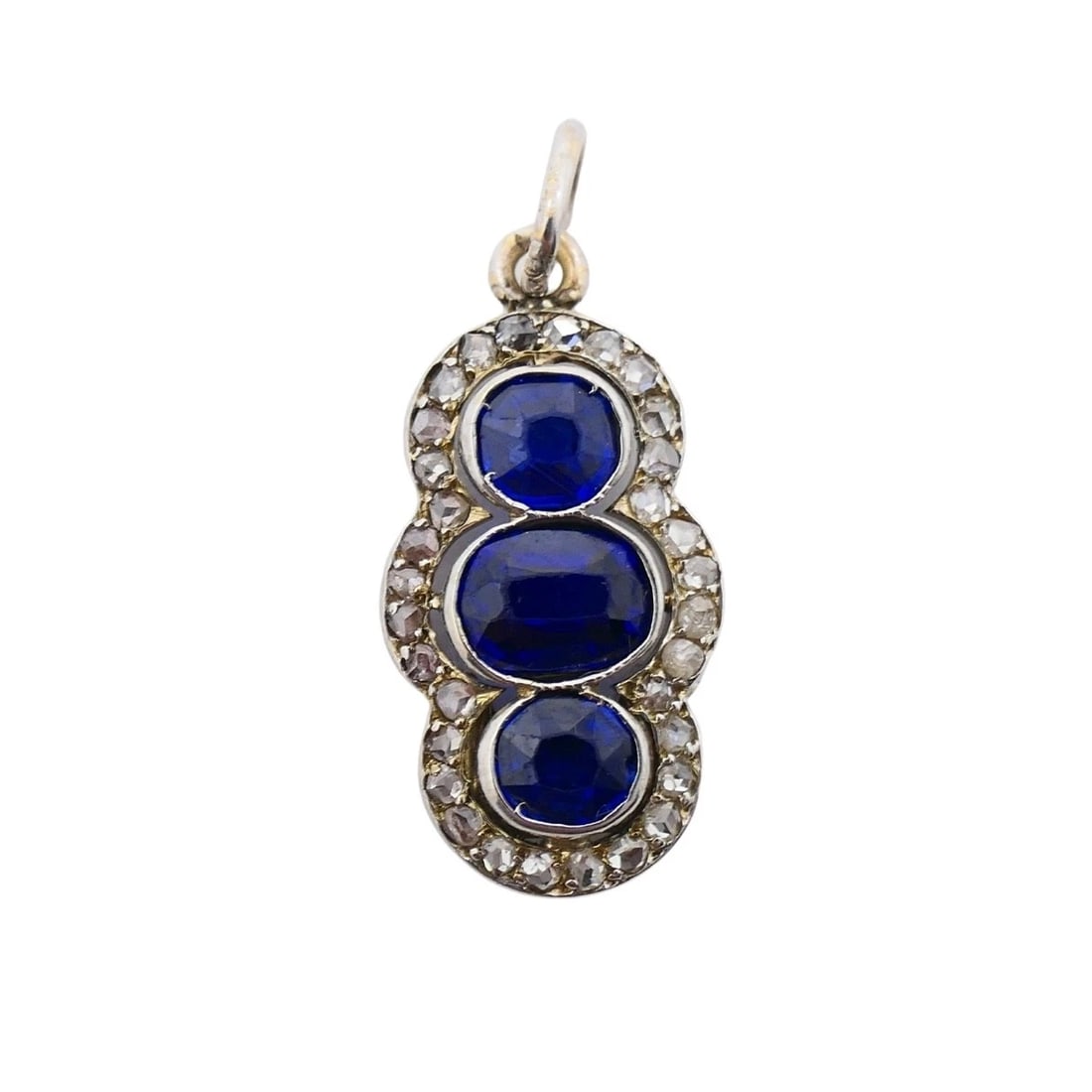 Antique 14k Gold Platinum-Topped Sapphire Diamond Charm Pendant - 7