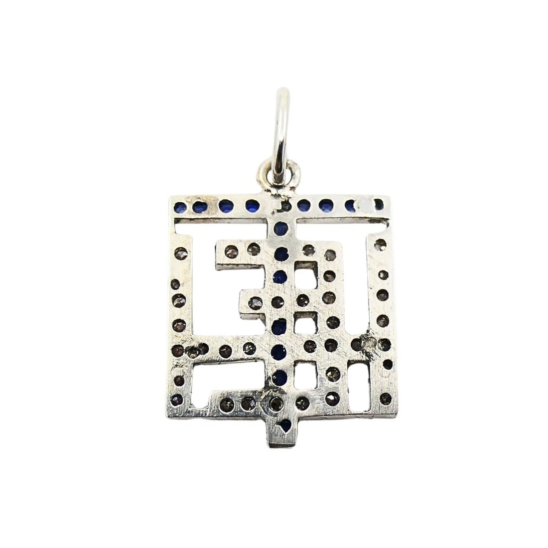 Antique Platinum Diamond Sapphire Geometric Pendant Charm - 9