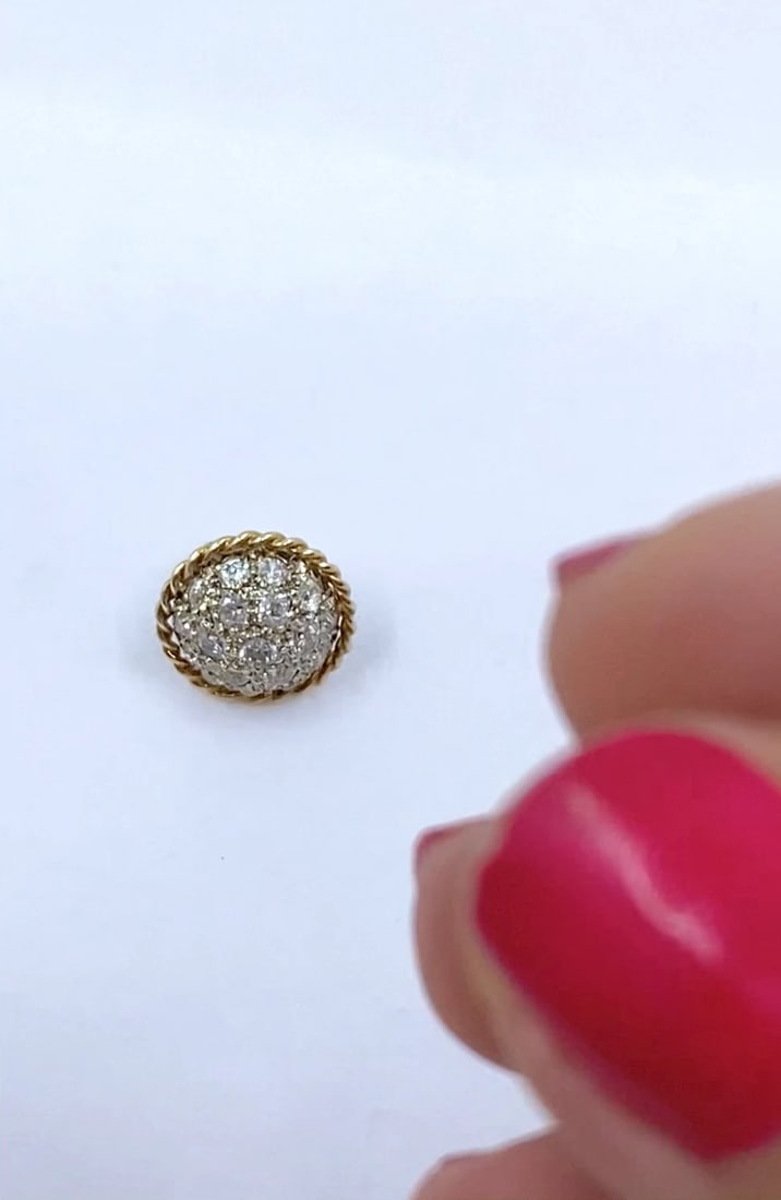 Vintage 14k Diamond Pavé Dome Stud Earrings Rope Edge - 2