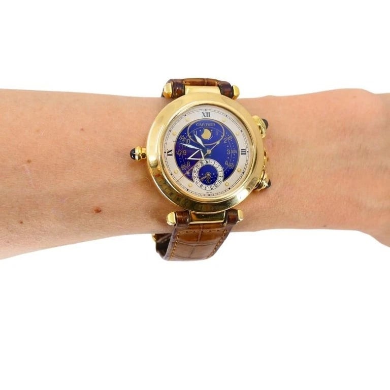 Cartier Pasha Alarm Moonphase Wristwatch 18k Gold c. 1987 - 2