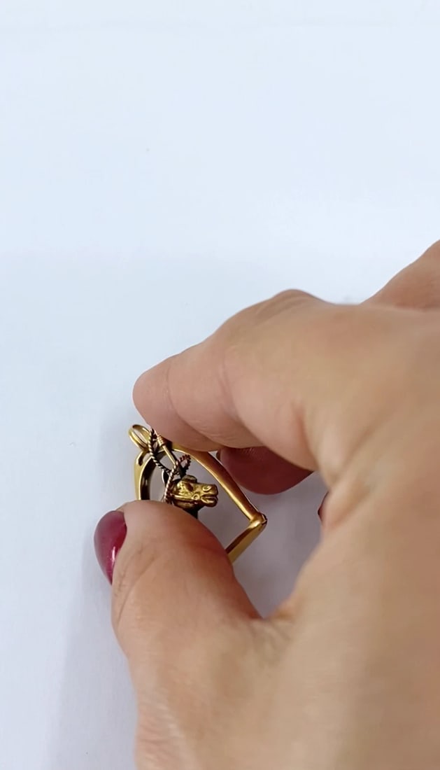 Vintage 14k Gold Equestrian Stirrup Horse Head Pendant - 2