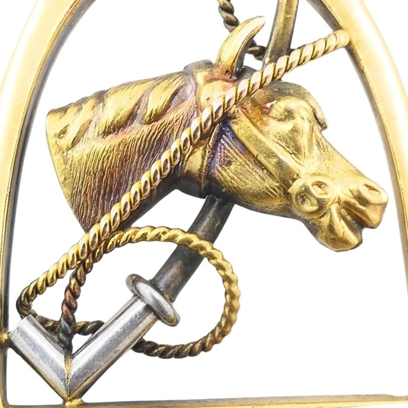 Vintage 14k Gold Equestrian Stirrup Horse Head Pendant - 9