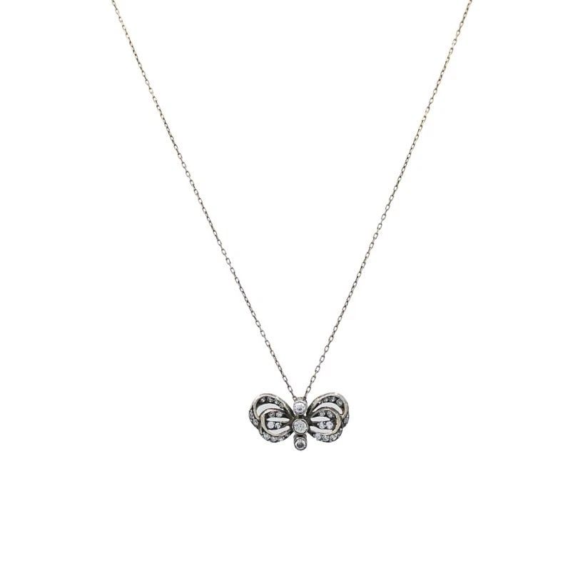 Edwardian Style 10k Gold Diamond Bow Pendant Necklace (1 of 10)
