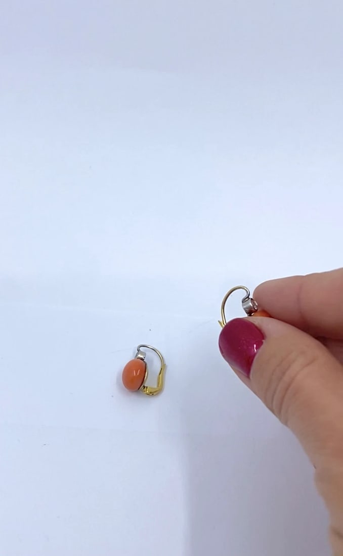 Antique 14k Gold Coral Diamond Accent Drop Earrings - 2