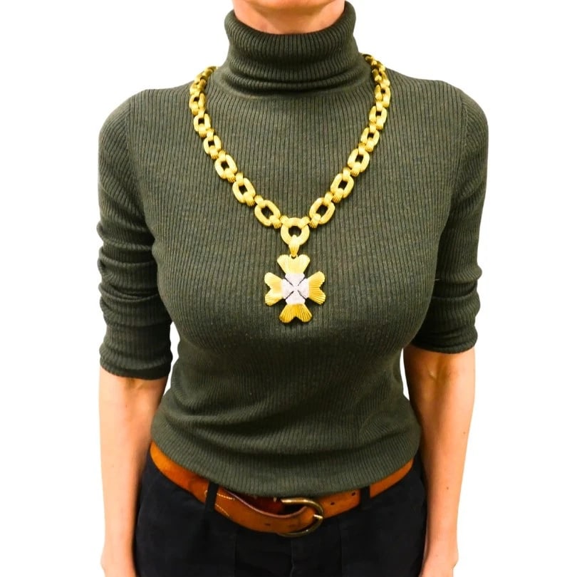 David Webb NECKLACE Sautoir Chain Oval Links 18k Gold Platinum Diamond Brooch - 4