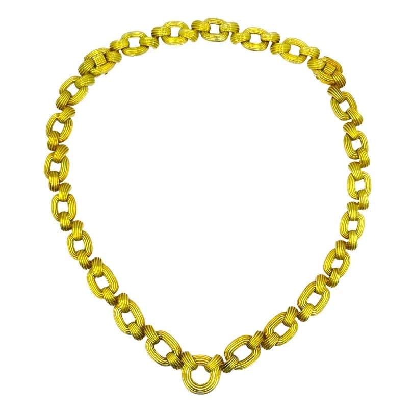 David Webb NECKLACE Sautoir Chain Oval Links 18k Gold Platinum Diamond Brooch - 8